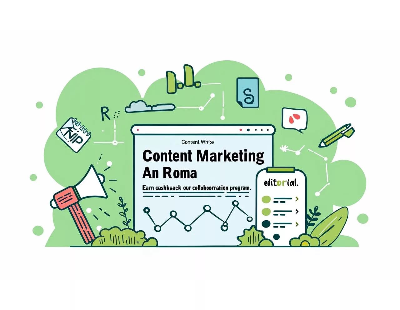 Illustration colorée sur le marketing de contenu.